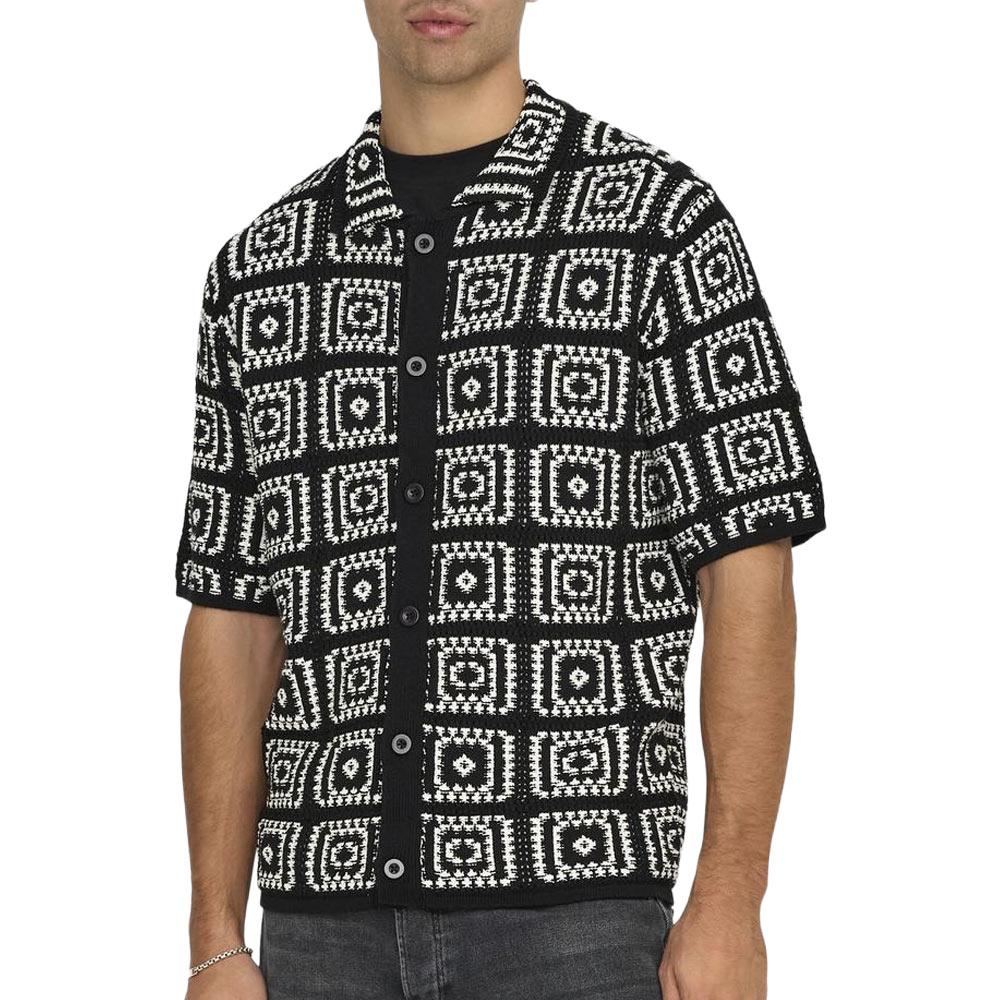 Chemise à Maille Noir/Blanc Homme Only & Sons Bart RLX 5 SS pas cher