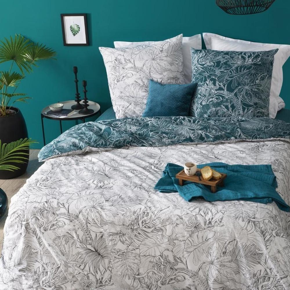 Parure de Lit Réversible Bleu/Gris Atmosphera Jungle 260x240 pas cher