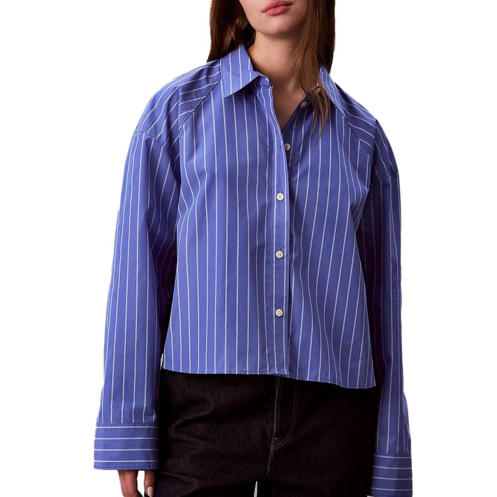 Chemise Rayures Bleu Femme Calvin Klein Jeans Stripe Boxy pas cher