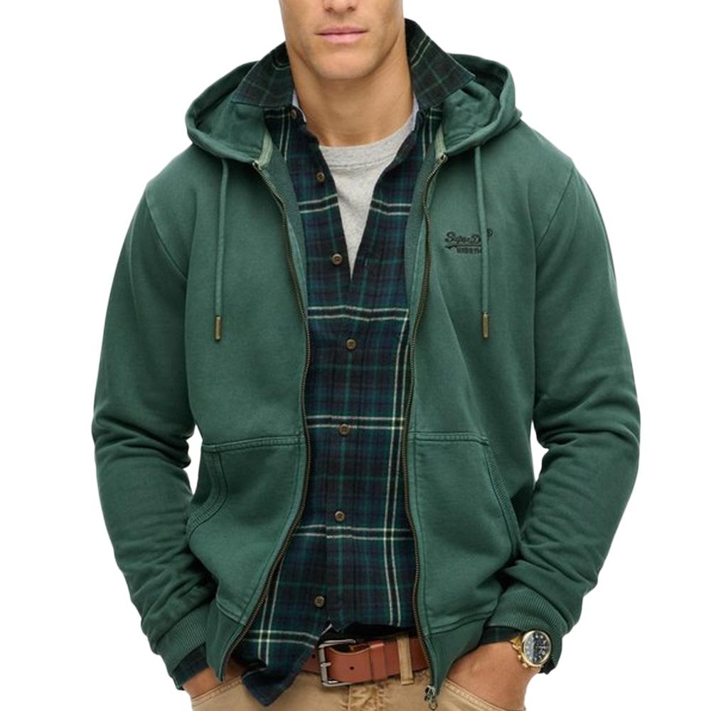 Sweat Zippé Vert Foncé Homme Superdry Essential Washed Ziphood pas cher
