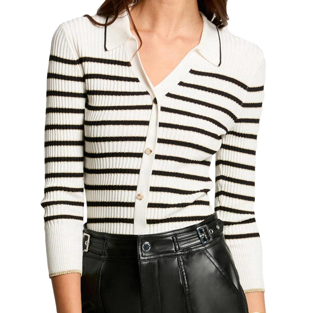 Gilet Rayures Ecru/Noir Femme Morgan MAEL pas cher