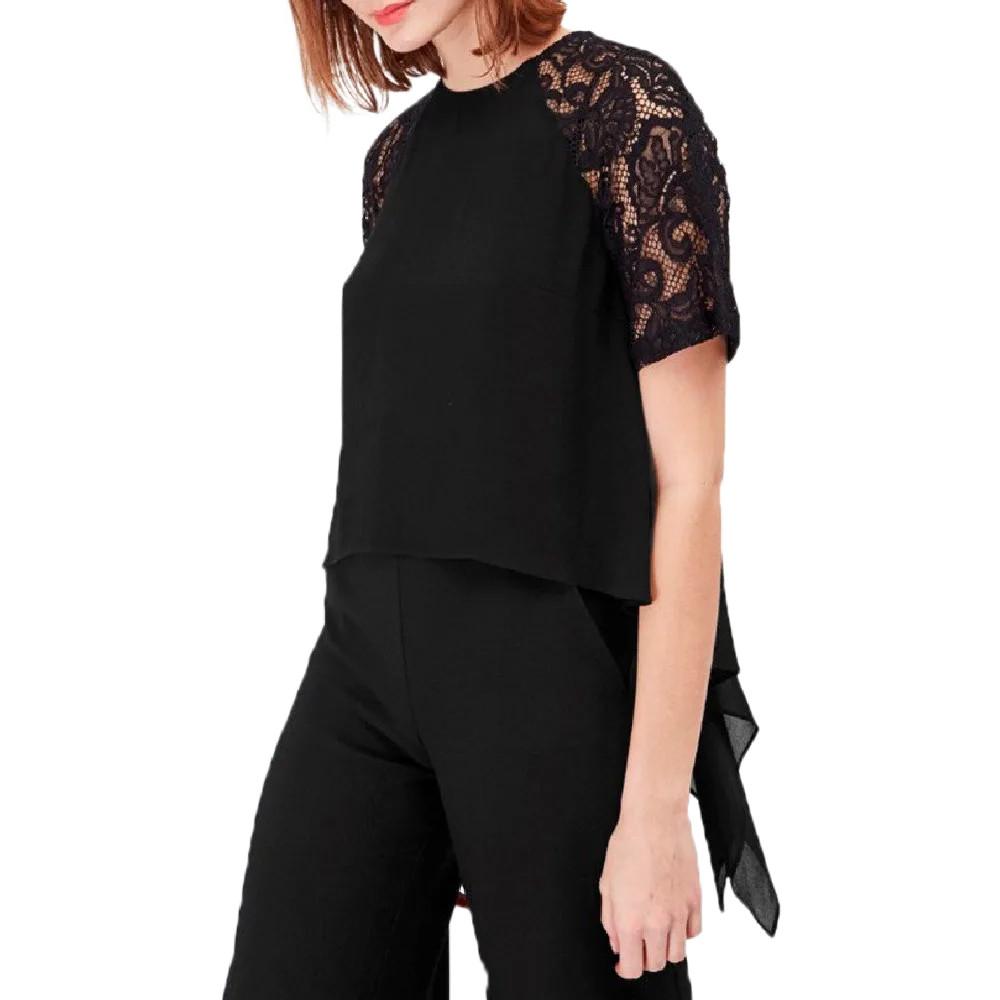 Top noir en dentelle femme French Connection Taza Lace pas cher