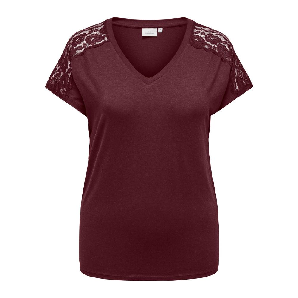 T-shirt Bordeaux Femme Only Carmakoma Lace Top pas cher