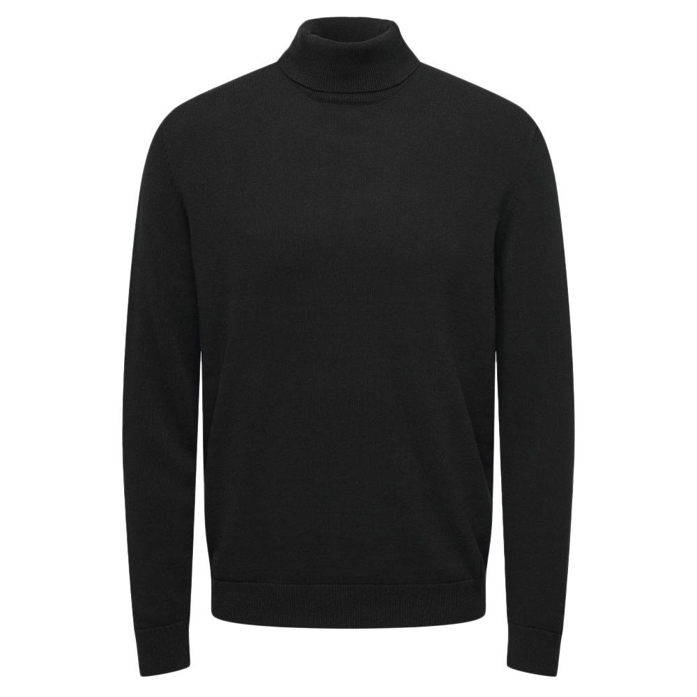 Pull Col roulé Noir Homme Only & Sons Reg 12 pas cher