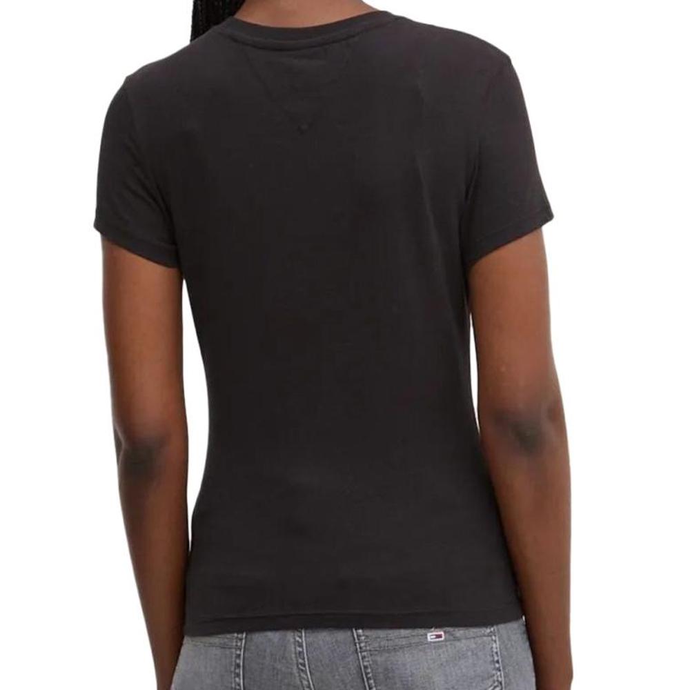 T-shirt Noir Femme Tommy Hilfiger Slim Linear vue 2