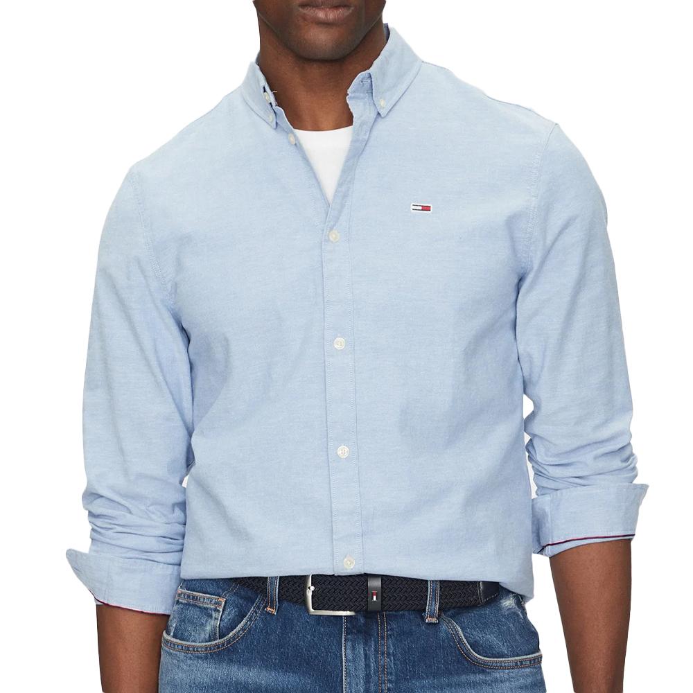 Chemise Bleu ciel Homme Tommy Jeans Slim Stretch Oxford pas cher