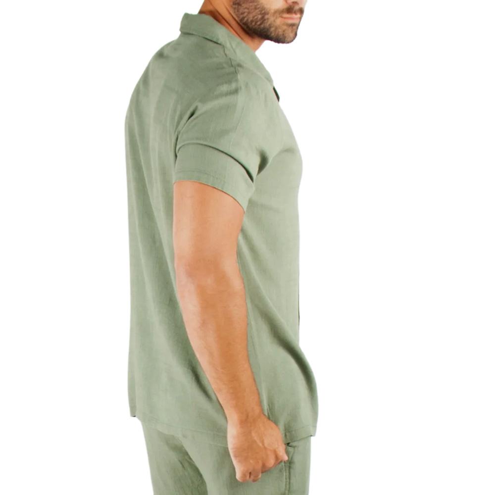 Chemise Kaki Homme Paname Brothers Lin Ficelle vue 2