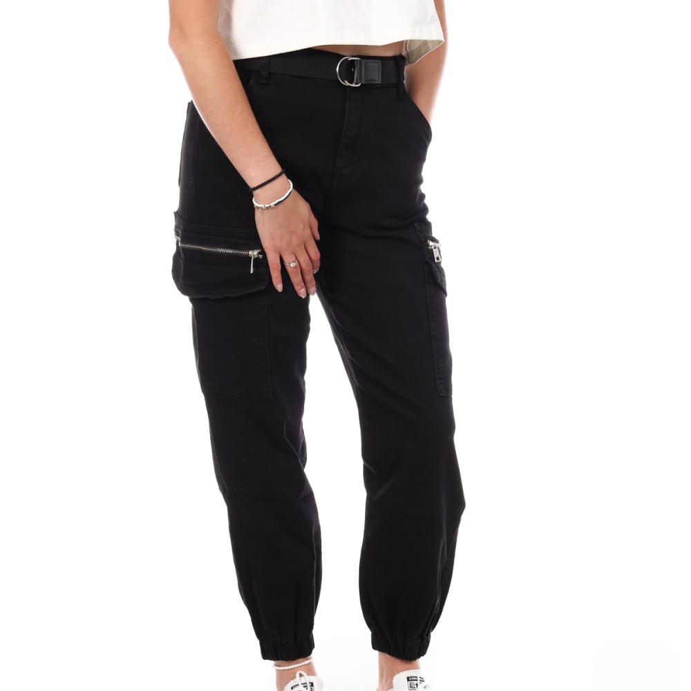 Pantalon Cargo Ceinture Noir Femme Monday Premium LW-357 pas cher