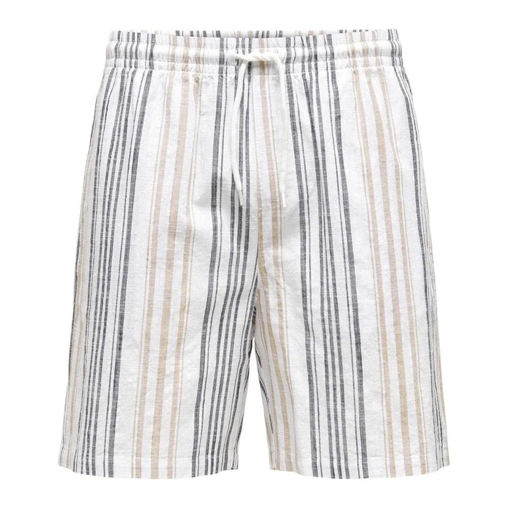 Short à Rayures Blanc/Beige Homme Only & Sons Slub pas cher