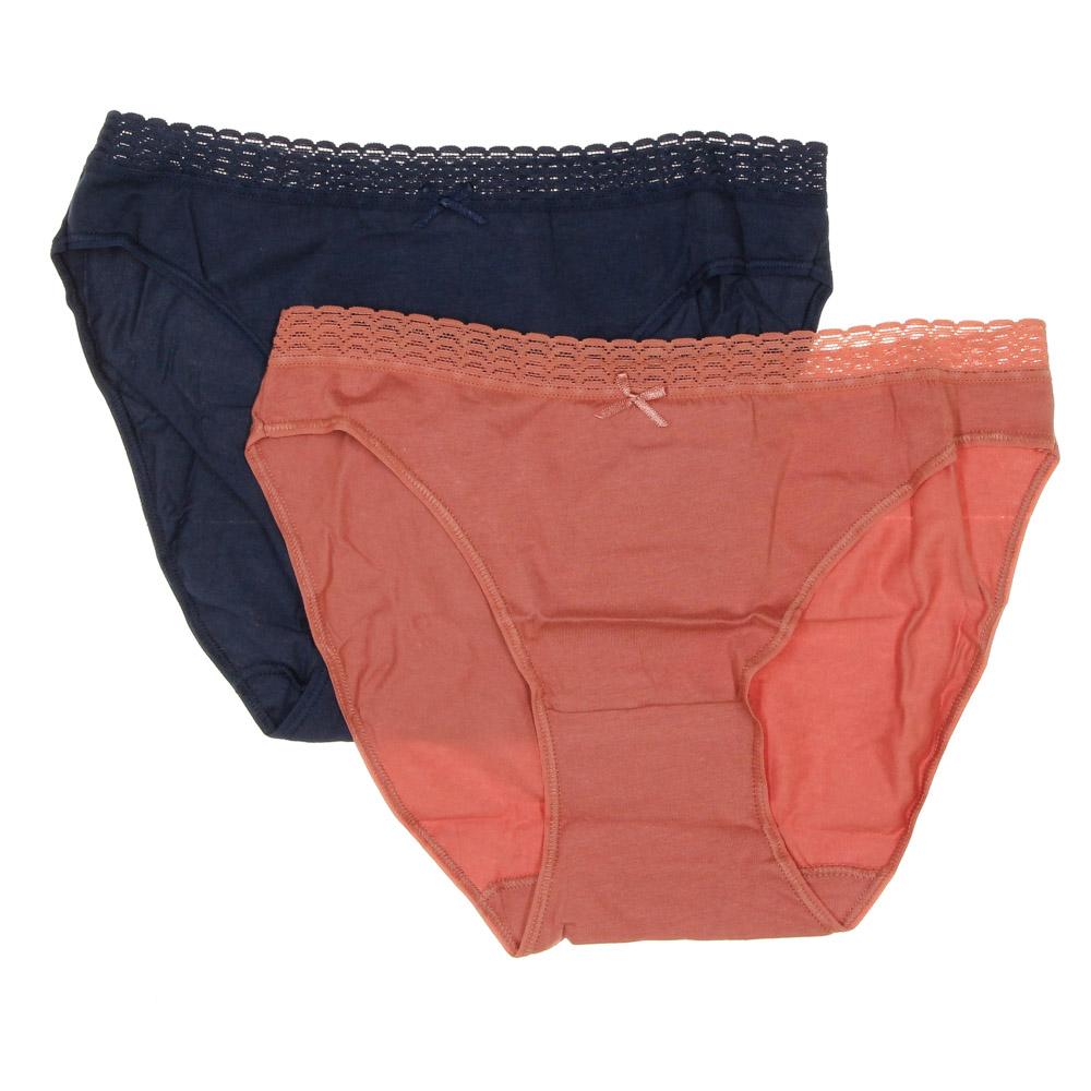 x2 Slips Marine/Orange Femme Dim Hipsters pas cher