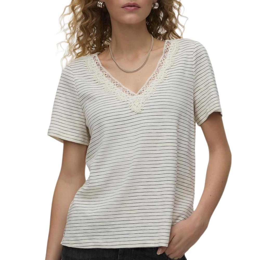 T-Shirt Blanc/Marine Femme Vero Moda Karoline pas cher