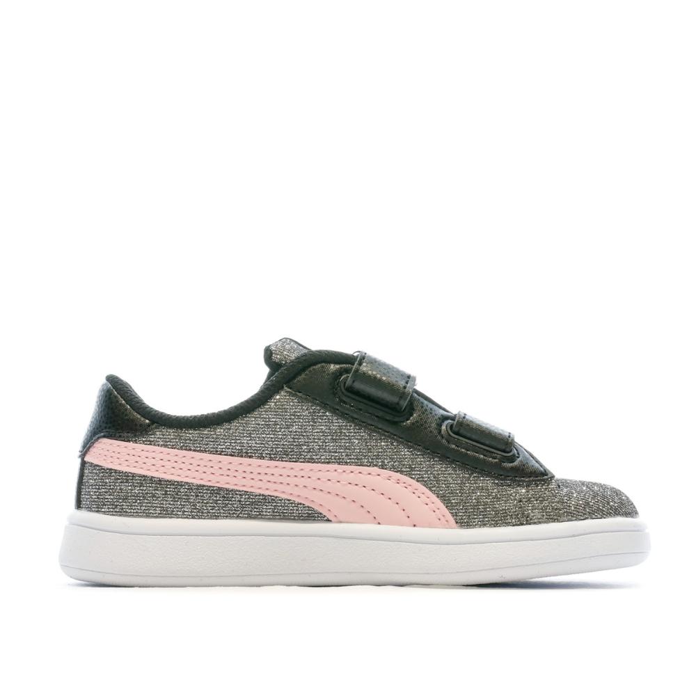 Baskets Gris Clair/Rose argentées fille Puma Smash v2 Glitz vue 2