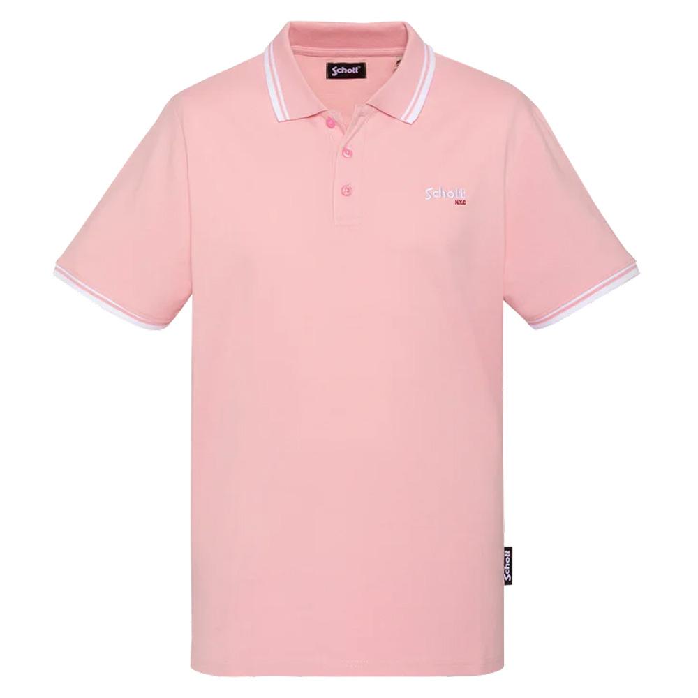 Polo Rose/Blanc Homme Schott PSWILL2 pas cher