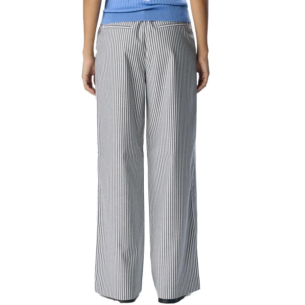 Pantalones de mujer de pierna ancha a rayas azul marino/blanco Object Lisa ver 2