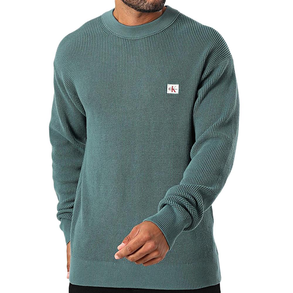 Pull Vert Foret Homme Calvin Klein Jeans Waffle pas cher
