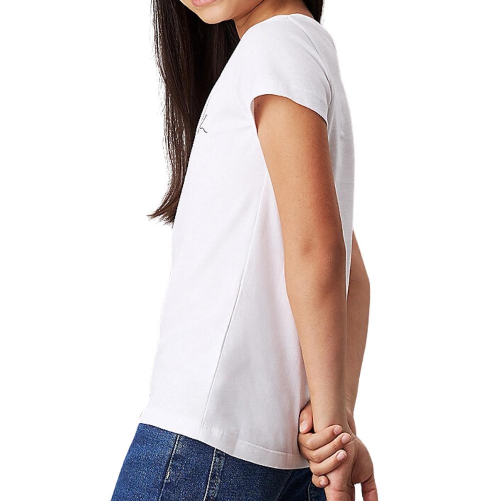 T-shirt Blanc Fille Calvin Klein Jeans Signage vue 2