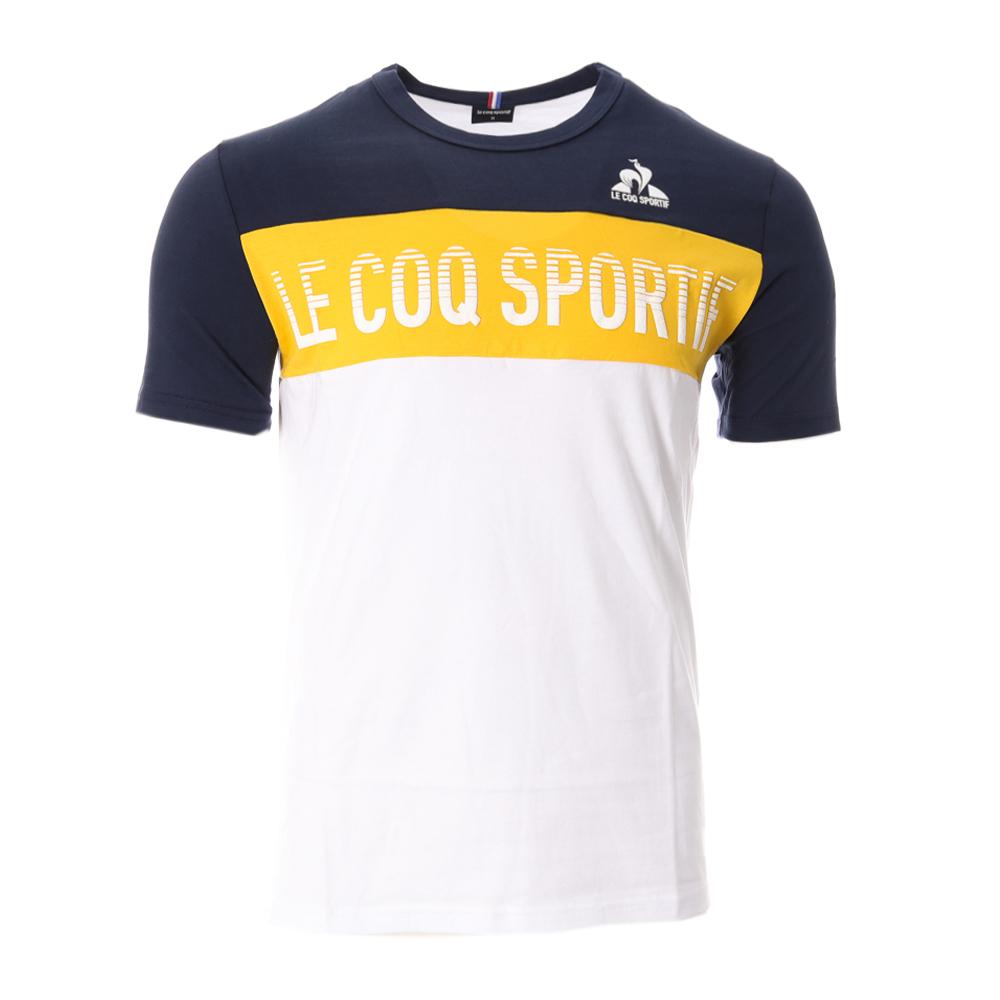 T-shirt Blanc/Marine/Jaune Homme Le Coq Sportif 2320593 pas cher