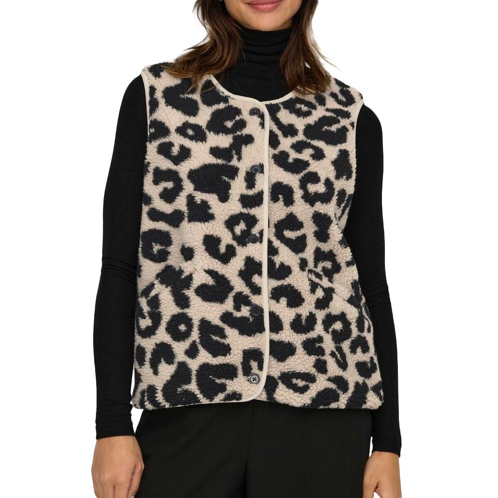 Gilet Beige/Noir Femme Only Baby Teddy pas cher