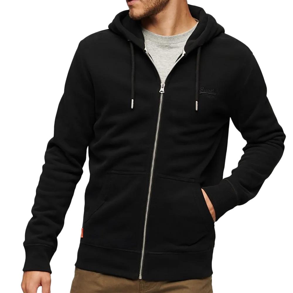 Sweat Zippe Capuche Noir Homme Superdry Essential pas cher