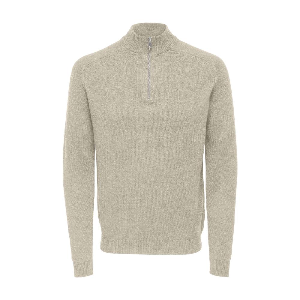 Pull 1/4 Zip Beige Homme Only & Sons Reg 7 pas cher