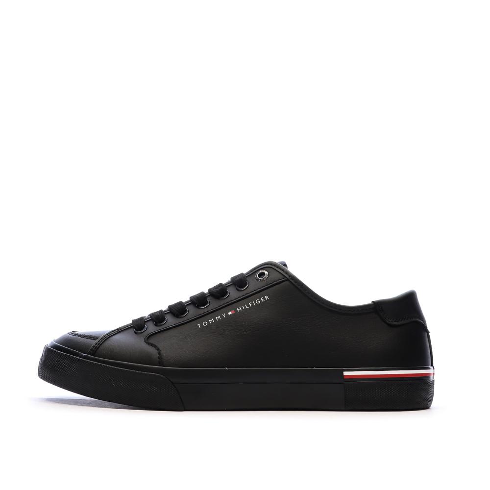 Baskets Noires Cuir Homme Tommy Hilfiger Core Corporate Vulc pas cher