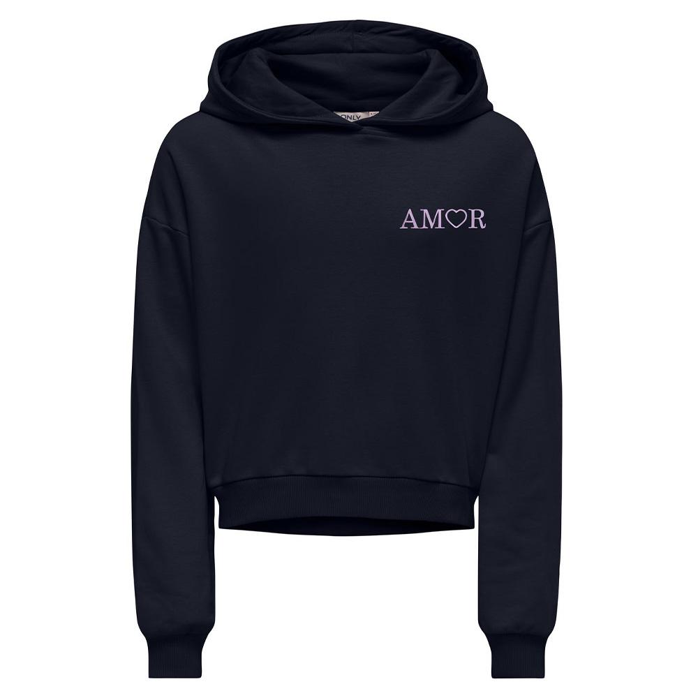 Sweat à Capuche Noir Fille Kids ONLY Amor Life pas cher