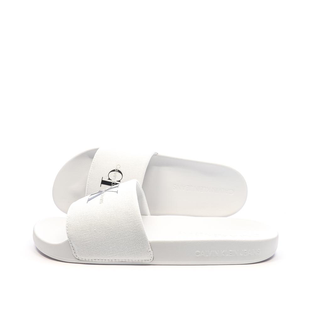 Claquettes Blanches Homme Calvin Klein Jeans Slide Monogram pas cher
