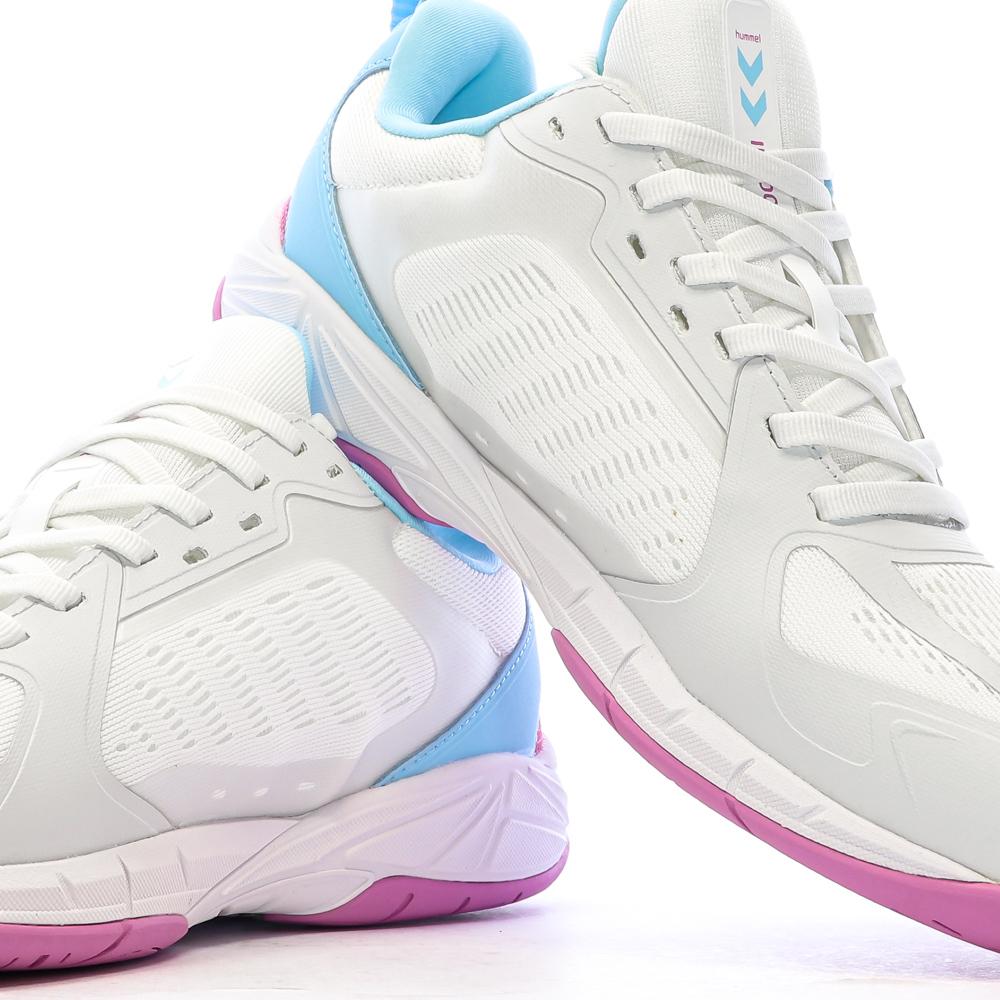 Chaussures de sport en salle Blanches/Rose/Bleu Femme Hummel Speed Court vue 7