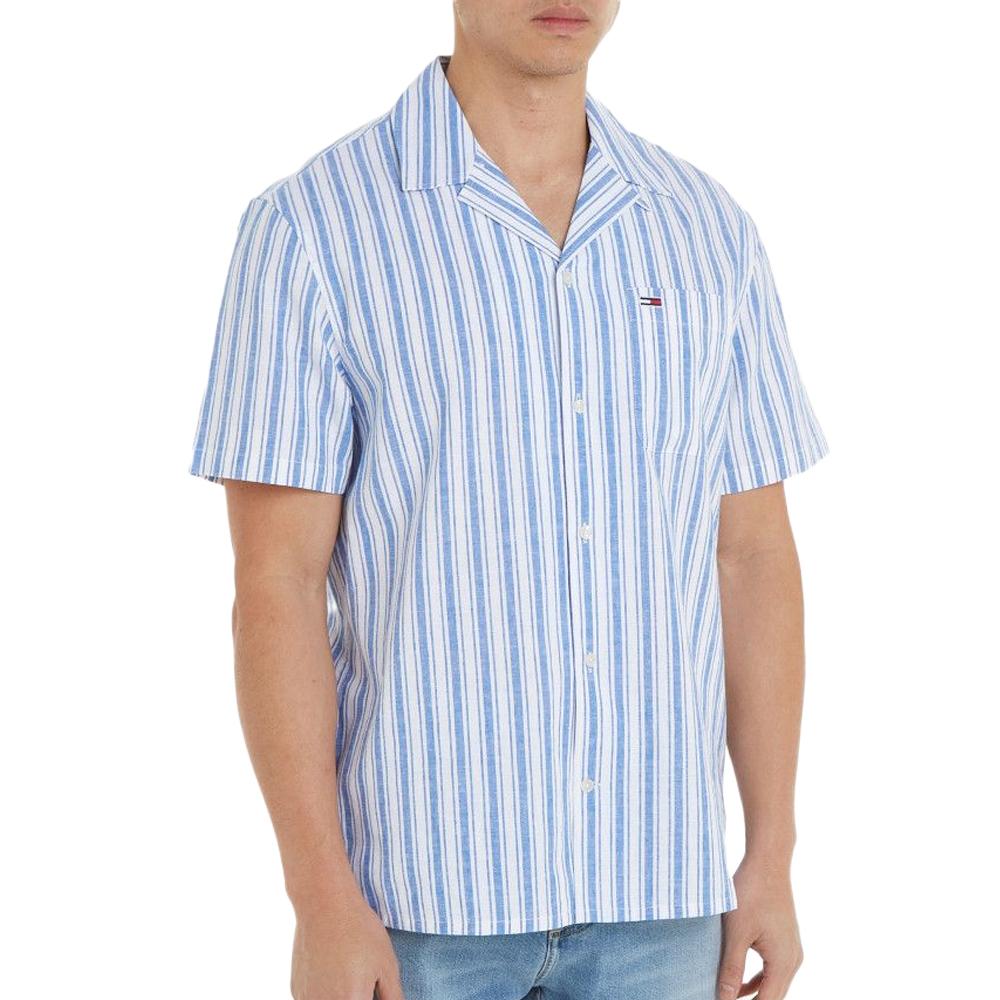 Chemisette Bleu/Blanche Homme Tommy Hilfiger Stripe Linen pas cher