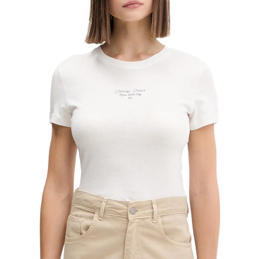 T-Shirt Slim Blanc Femme Tommy Hilfiger Logo pas cher