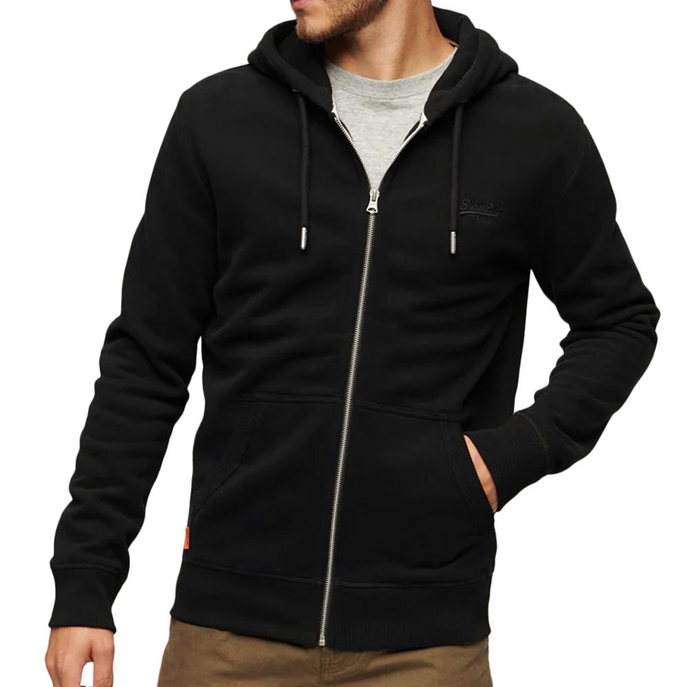 Sweat Zippe Capuche Noir Homme Superdry Essential02 pas cher