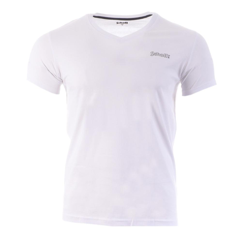 T-SHIRT BLANC HOMME SCHOTT V NECK JEFF pas cher