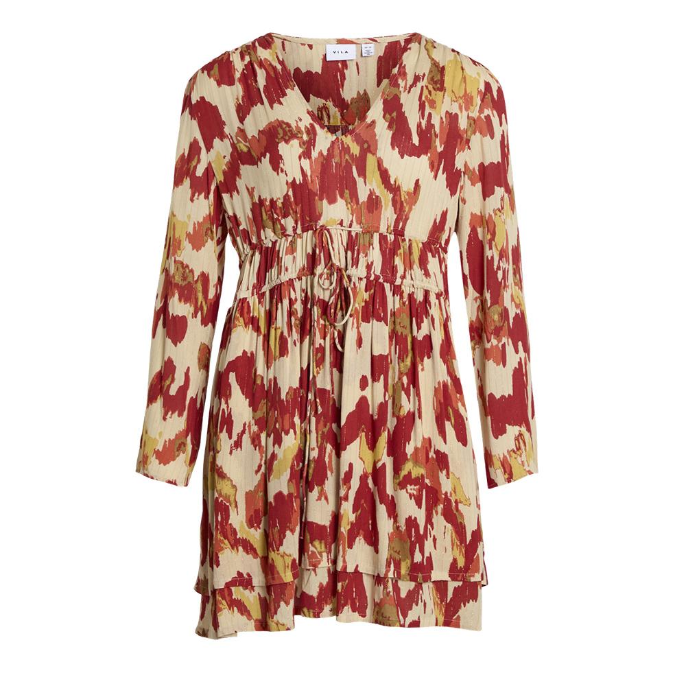 Robe Beige/Rouge Femme Vila Vimunthe 3/4 pas cher