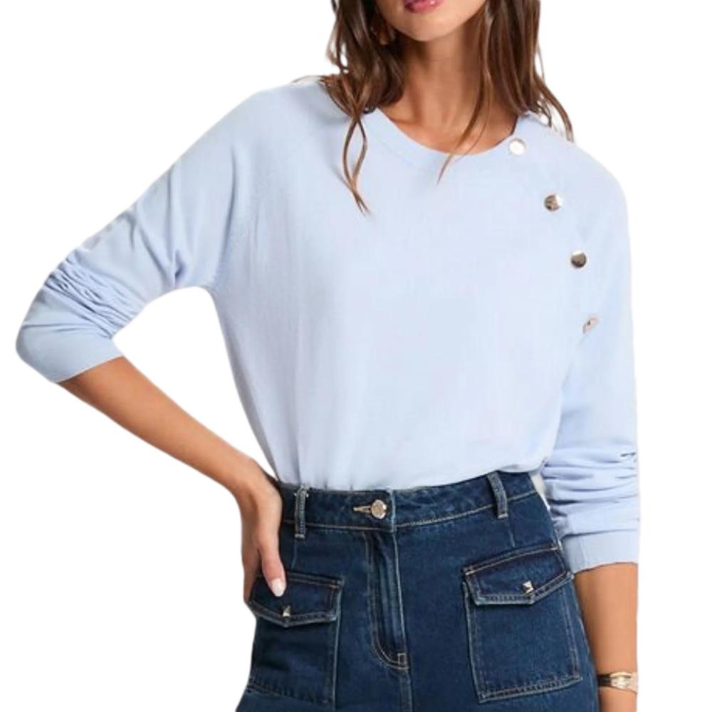 Pull Bleu Femme Morgan Boutons pas cher