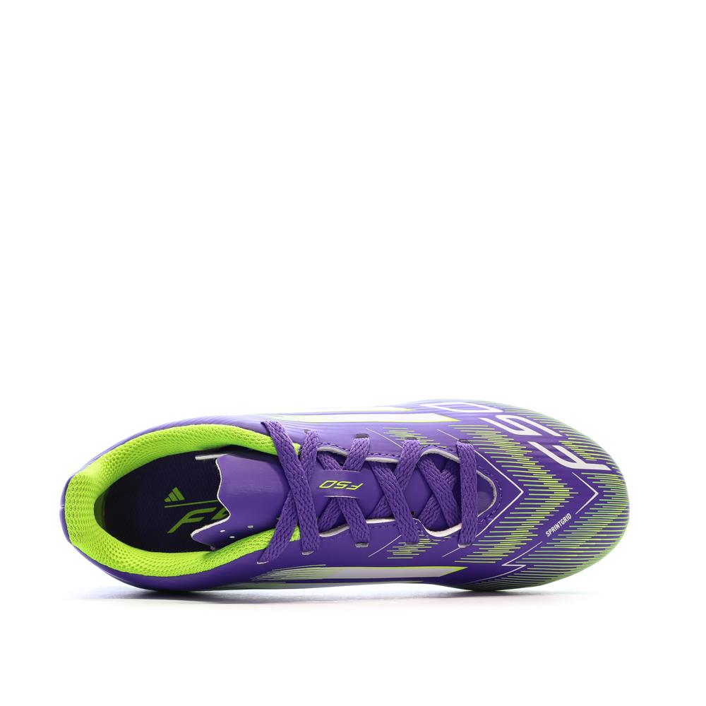 Zapatillas de fútbol moradas/amarillas para niños Adidas F50 Club FG/MG ver 4