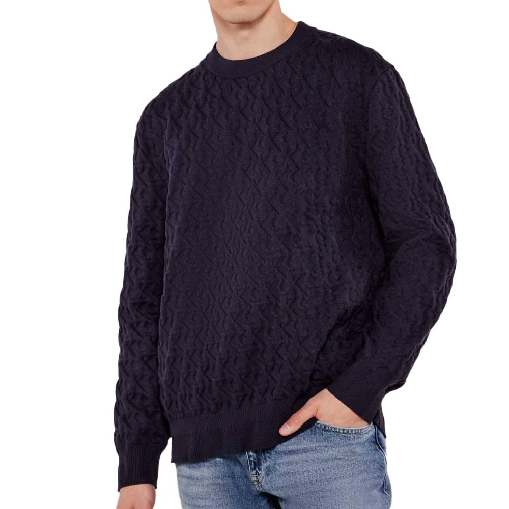 Pull Marine Homme Calvin Klein Jeans Rel Aop pas cher