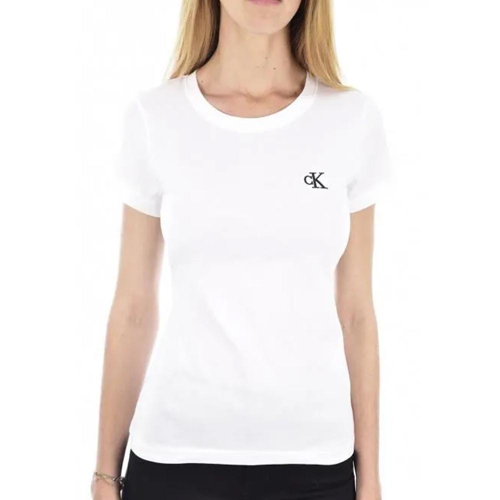 T-Shirt Blanc Femme Calvin Klein Jeans Embroidery Slim pas cher