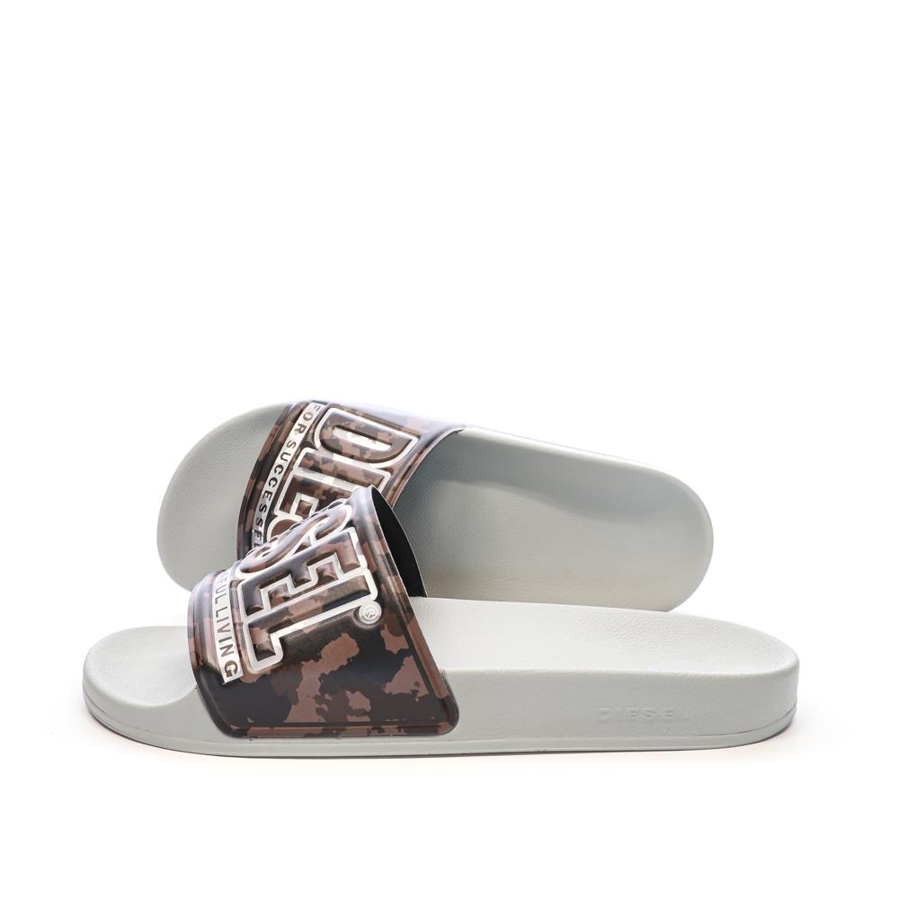 Claquettes Blanc/Noir Homme Diesel Mayemi pas cher