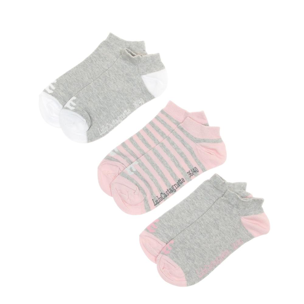 X3 Paires de Socquettes Grise/Rose Femme Lulu Castagnette pas cher