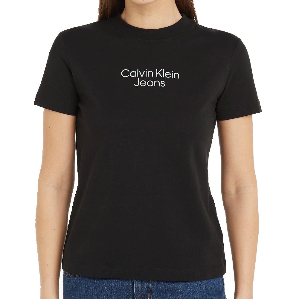 T-shirt Noir Femme Calvin Klein Jeans Stacked Institutiona pas cher