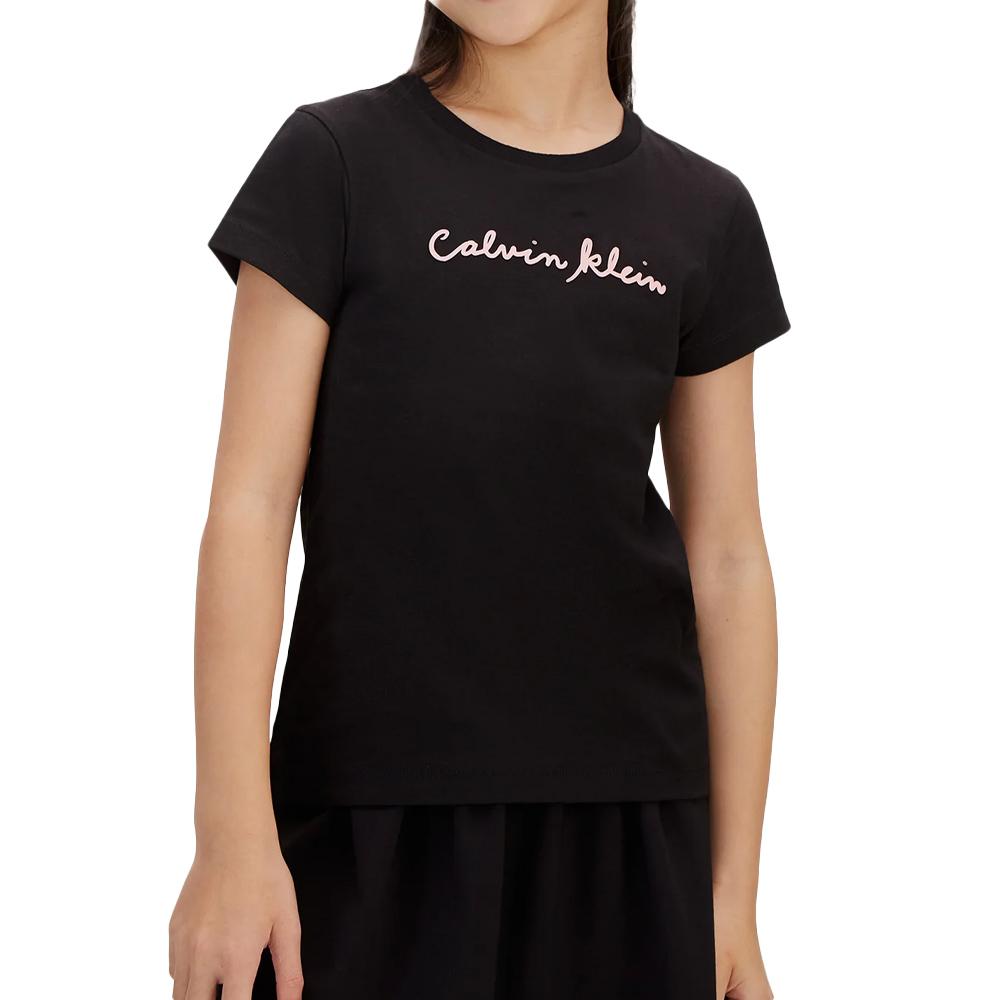 T-Shirt Noir/Rose Fille Calvin Klein Jeans Script Logo pas cher
