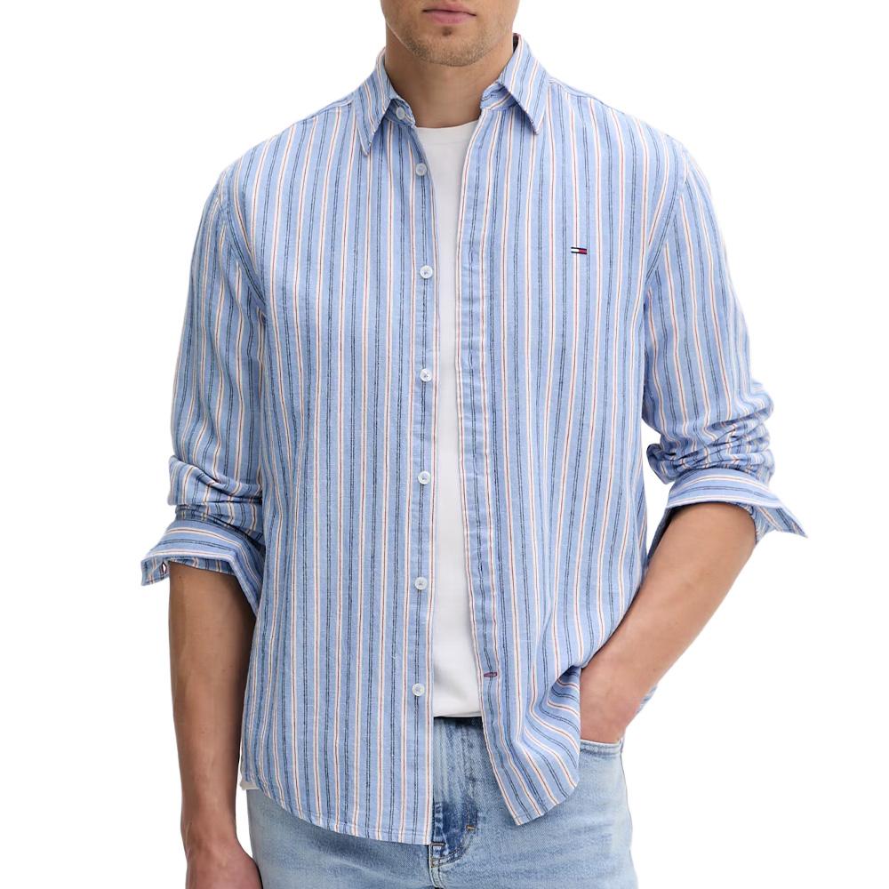 Chemise Bleu/Blanc Homme Tommy Hilfiger Tjm Reg Linen pas cher