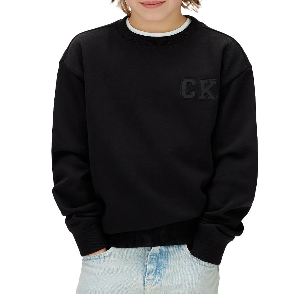 Sweat Noir Garçon Calvin Klein Jeans Relaxed Crewneck pas cher