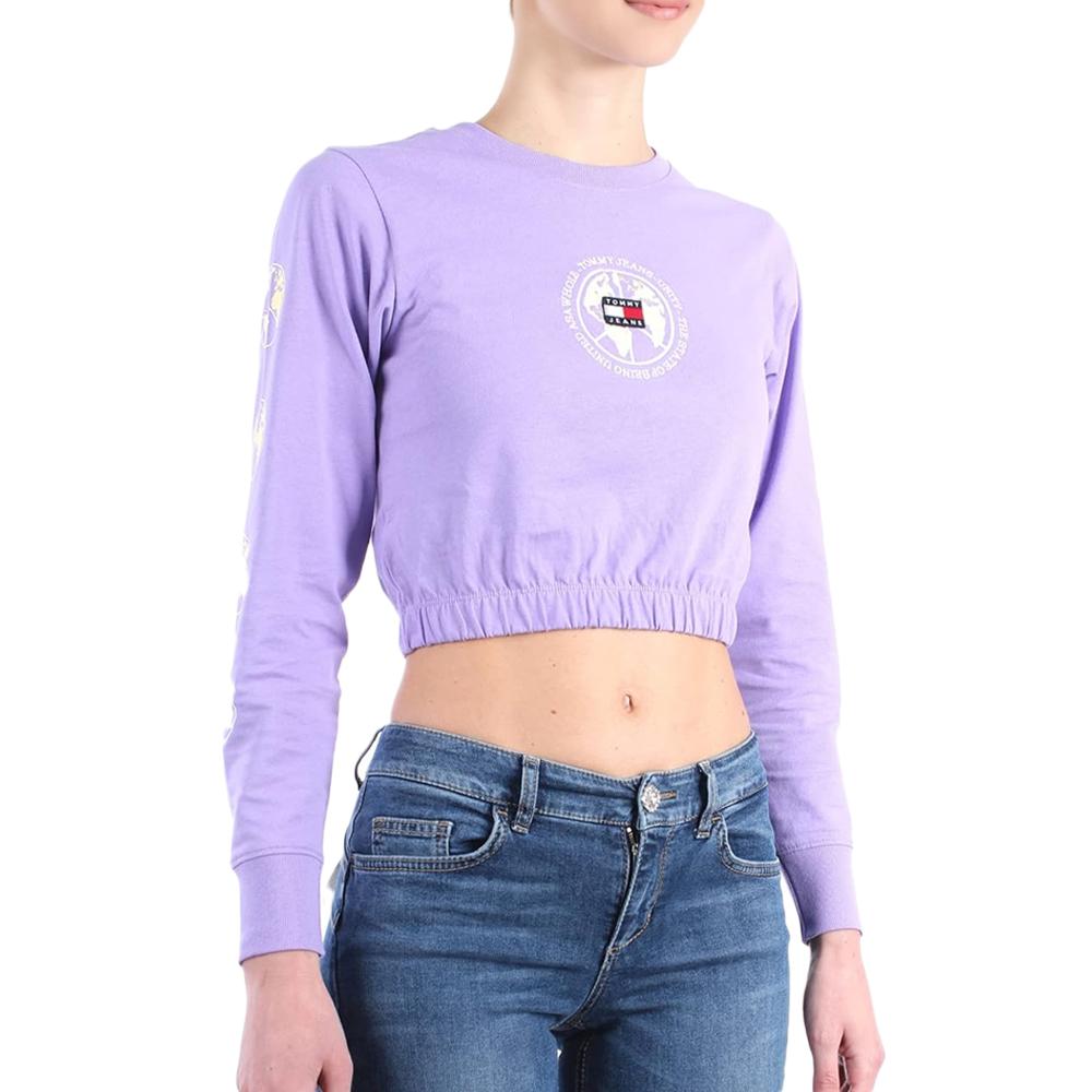 T-Shirt Manches longues Violet Femme Tommy Hilfiger Crop Elastic pas cher