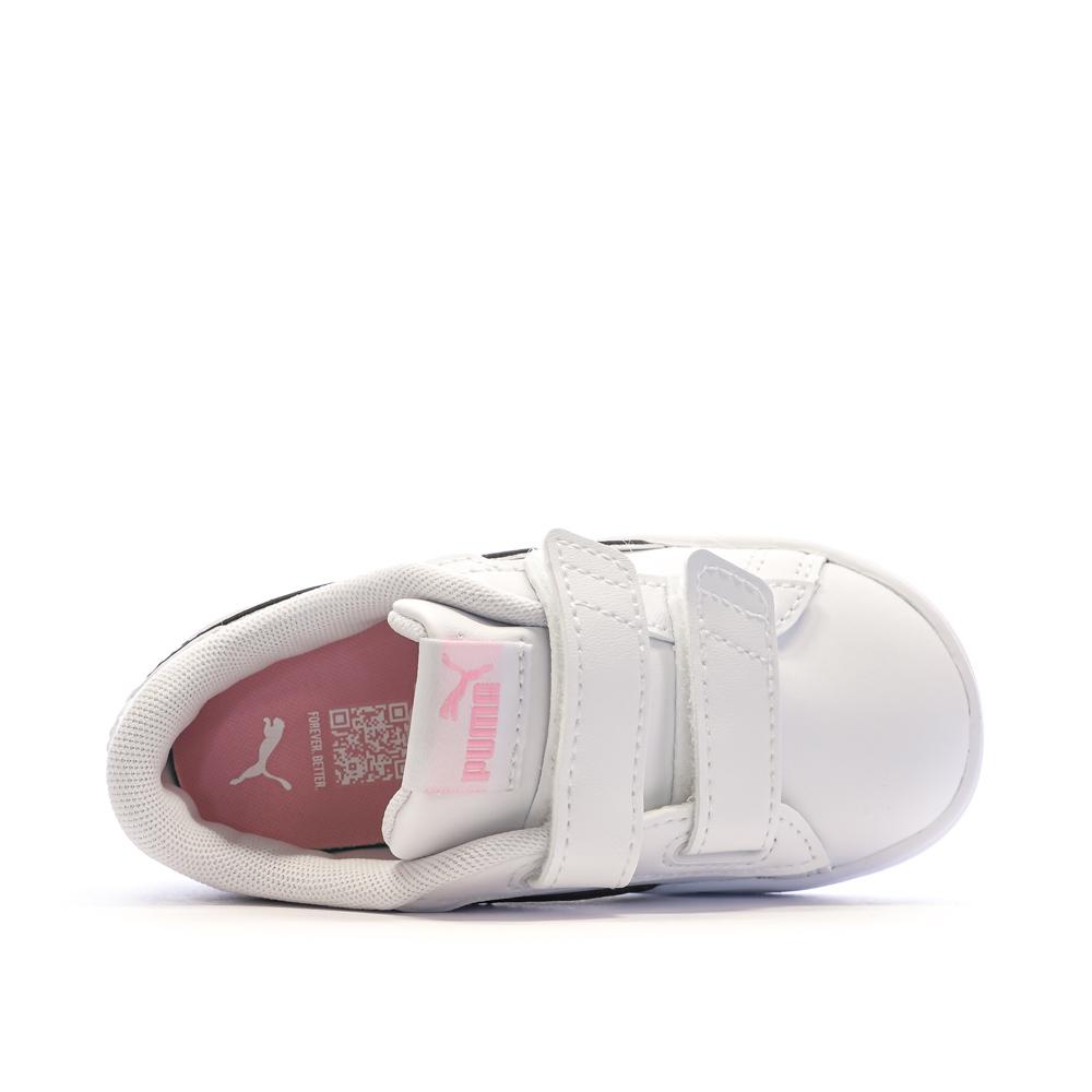 Baskets Blanches/Noires/Roses Fille Puma Smash 3.0 vue 4