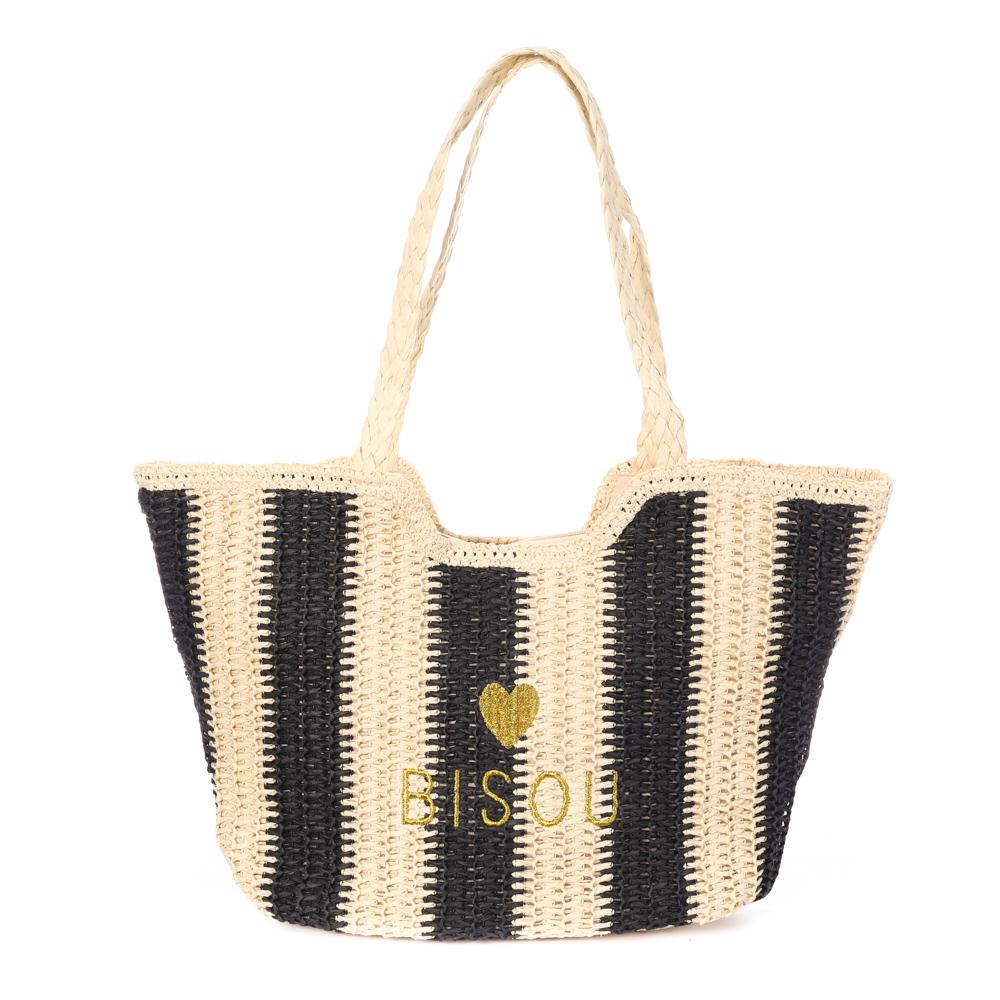 Strandtasche Natur/Schwarz Frau Gérard Pasquier günstig