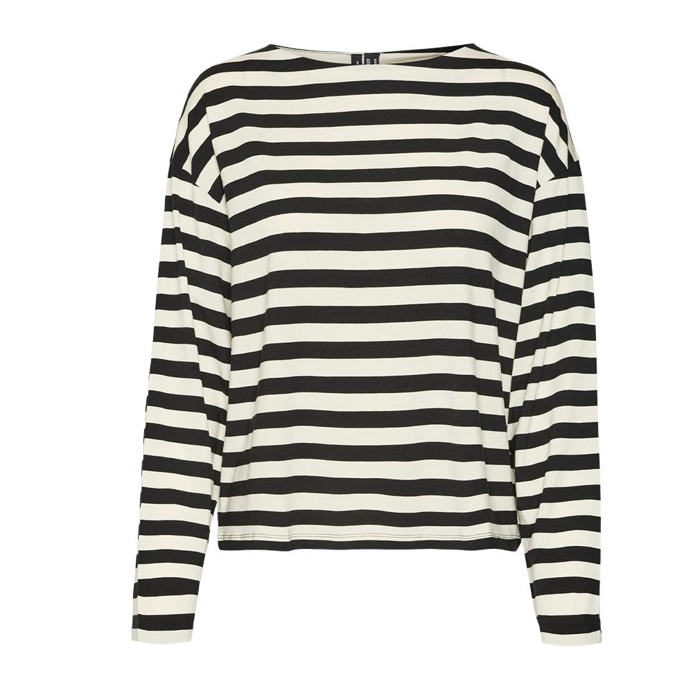 T-Shirt Manches Longues Noir/Blanc Femme Vero Moda Palma pas cher