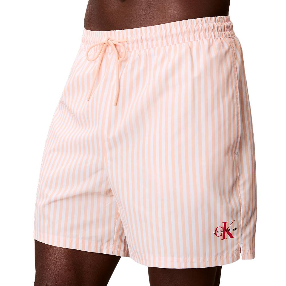 Short de bain Orange/Blanc Homme Calvin Klein Jeans Drawstring pas cher