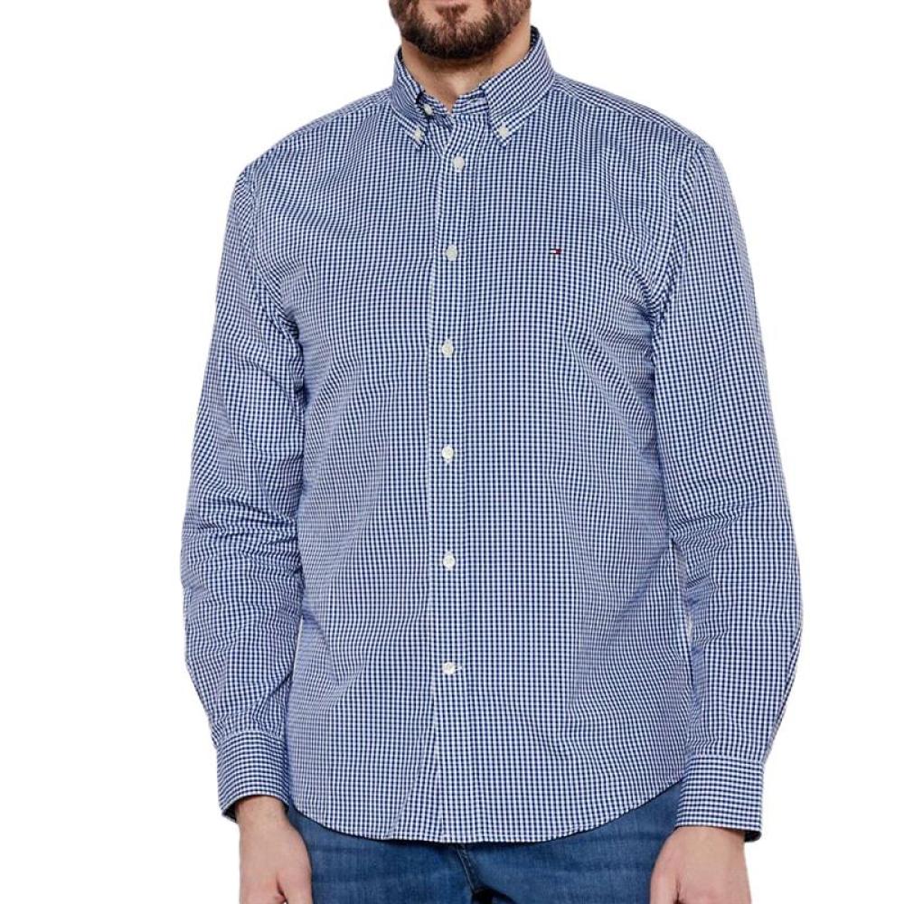 Chemise à Carreaux Bleu Homme Tommy Hilfiger Flex Poplin Gingham pas cher