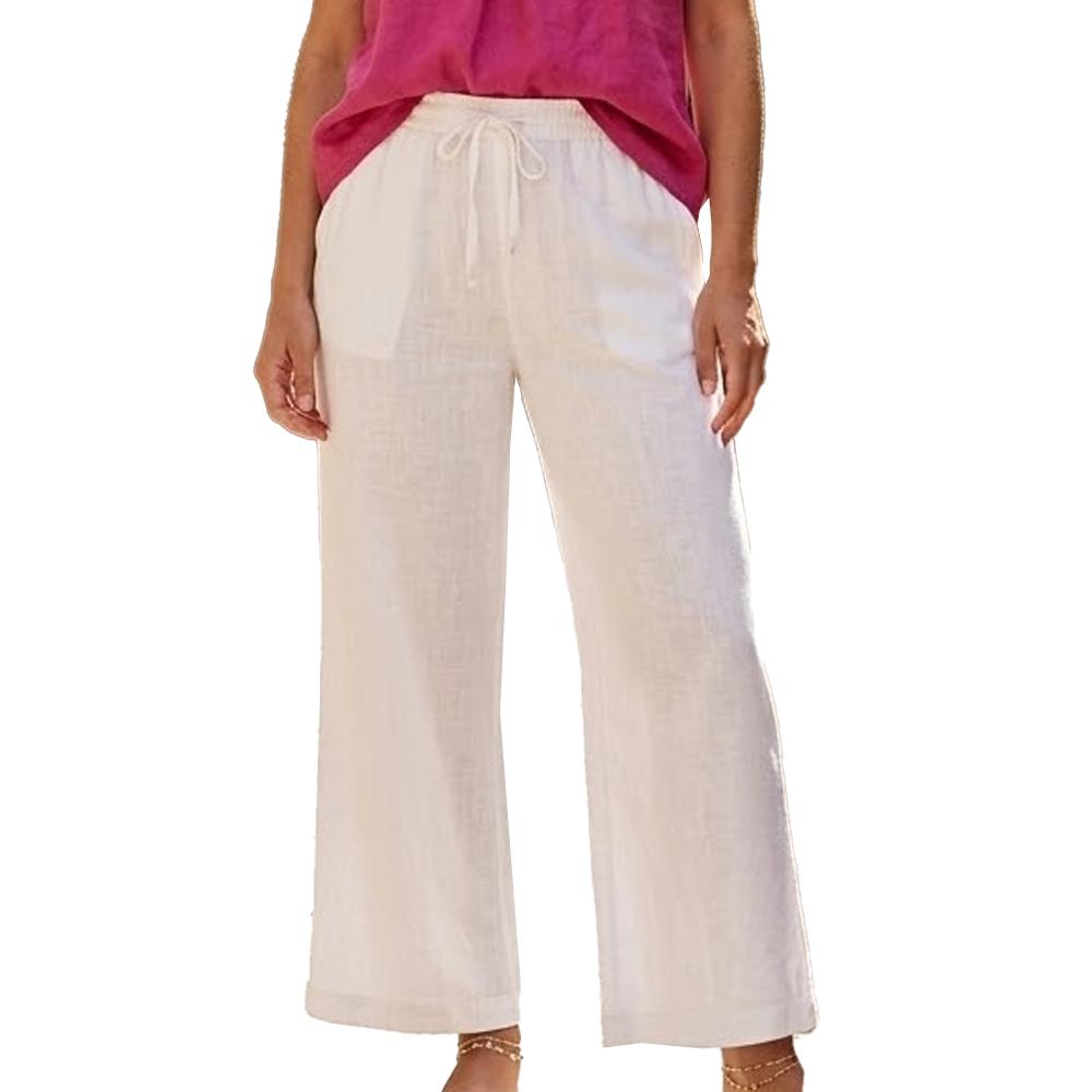 Pantalon fluide Blanc Femme Pieces Wide pas cher